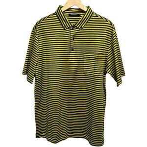 BUGATCHI Navy‎ & Yellow Striped Mercerized Cotton Polo Shirt Men’s Size XLarge
